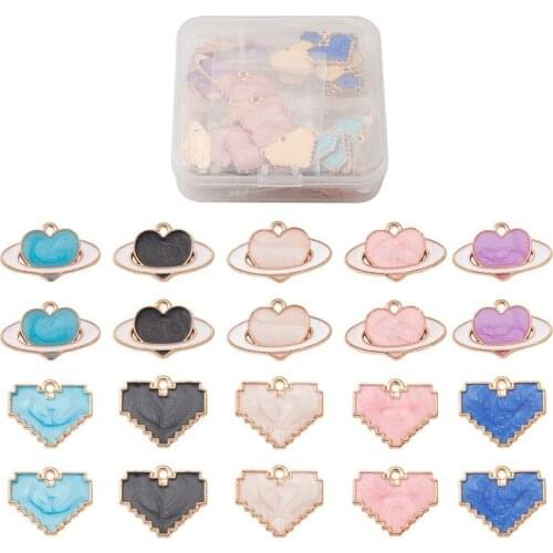 80pcs Heart Alloy Enamel Pendants Charms Mixed Color for Jewelry Making DIY Necklace Bracelet Jewelry Accessories Supplies