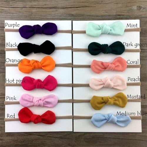 12 pcs/lot, Baby Girls Knot Bow Nylon Headband, NO mark on head, Super soft Nylon headbands baby shower gift