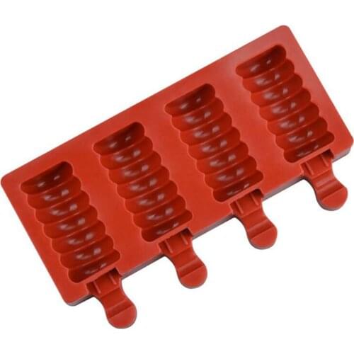 Durable Homemade Silicone Ice Cream 4 Cavities Molds Reusable Ice Pop Molds For Freezer And Fruit Juice Popsicle Molds Hot