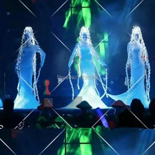 Xmas White light hairs led costumes ballroom dance dj singer stage wears show dress club party christmas models cloth luminous