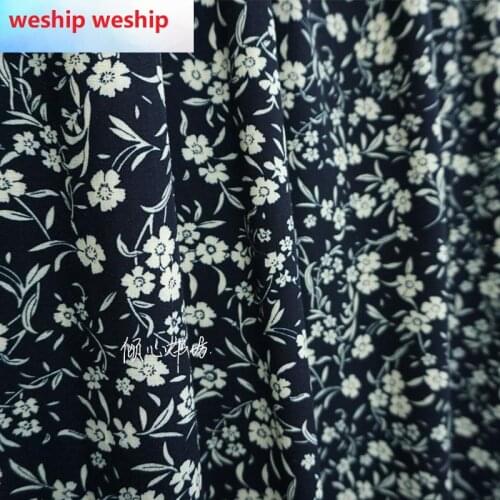 Twill cotton soft dress Dark blue flowers Satin silk fabric Satin de soie Satén шелк hanfu cloth DIY patchworkbag