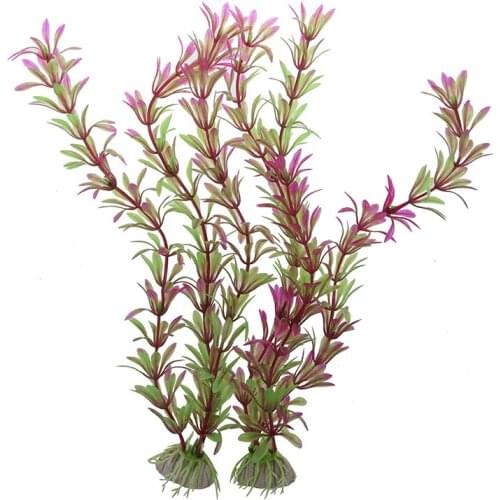 SODIAL(R) 2 Pcs 11.4" Artifical Fish Tank Decoration Water Plant Purple Green