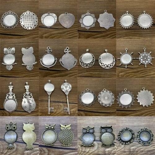 2pcs 25mm Glass Cabochon Alloy Material Cameo Base Setting Jewelry Findings Pendant Bracelet Accessory DIY Jewelry Making