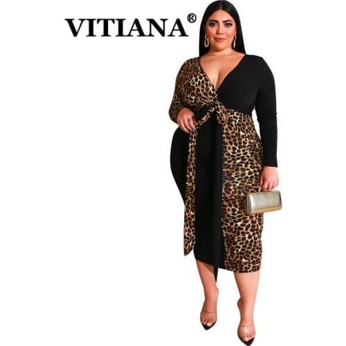 VITIANA Womens Maxi Dresses for Women Plus Size 5XL Spring Leopard Slim Sexy Party Dresses Female Long Sleeve Casual Vestidos