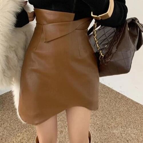 High waist slim irregular pu leather skirt 2021 new fashion skirt women short