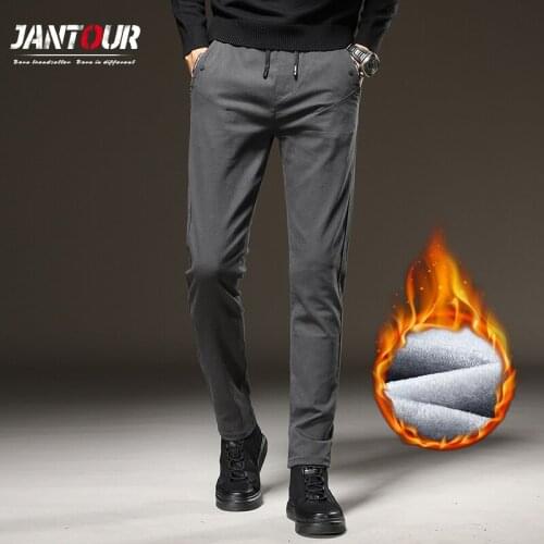 Winter Fleece Thicken Warm Suit Pants Mens Casual Pants Plus Velvet Men Fashion Straight Lace Trousers Wash Wear