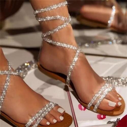 2021 Womens Shoes Fashion Casual Shiny Rhinestone PU Elegant Party Dress Sexy Summer Sandals Women Fashion Low Heels Sandals