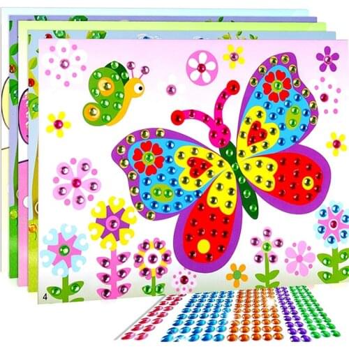 4pcs/lot DIY Diamond Stickers Handmade Crystal Paste Painting Mosaic Puzzle Toys Random Color Kids Child Stickers Toy Gift