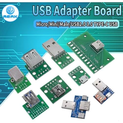 5PCS USB Male Connector / MINI MICRO USB to DIP Adapter female connector 2.54 Connector B Type-C USB2.0 3.0 Female PCB Converter