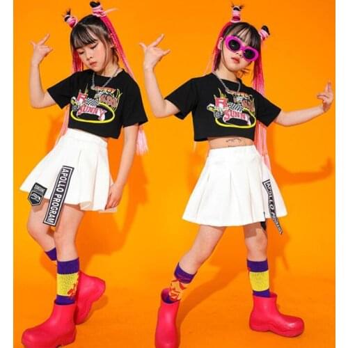 Kids Fashion Hip Hop Show Outfits Concert Crop Tops Tshirt Mini Skirt For Girls Ballroom Jazz Dance Costume Clothes Street Wear