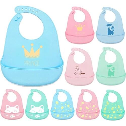 Baby Bibs Silicone Waterproof Feeding Silica Gel Eat Button Firm Bib Dirty Easy To Clean Saliva Towel Cartoon Cloths Bib NTY0064
