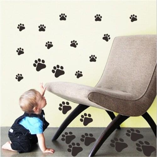 Cartoon Dog Cat Walking Paw Print Wall Stickers For Kids Rooms Decal Pet Room Decoration WallArt Bowl Car home decal po