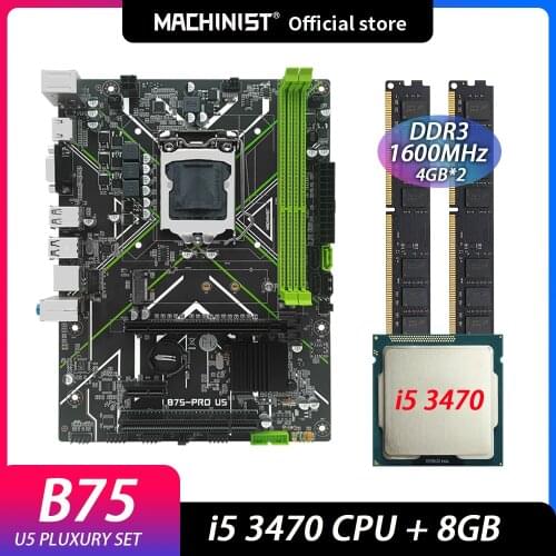 Machinsit B75 Motherboard Set With Intel Core I5 3470 2 x 4GB = 8GB 1600MHz DDR3 Desktop Memory LGA 1155 HDMI VGA B75-PRO U5