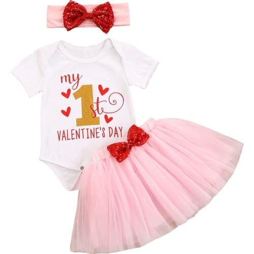 Baby Girl’s Outfits Three Piece Suit Cute Letter Printed Romper and Sequin Bow Gauze Skirt with Headband 2021 New Arrivals