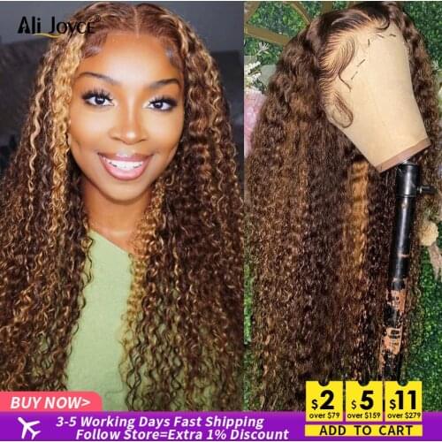 Highlight Ombre Curly Wigs 13x1 T Part Lace Wigs Curly Human Hair Wigs Deep Wave Wigs For Black Women Brazilian Remy Hair Wigs
