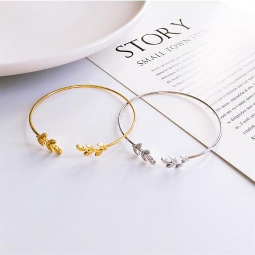 Woozu Fashion Simple Gold Rose Gold Silver Color Cuff Bracelets For Women Leaves Bracelets Popular Open Bangle Bracelets