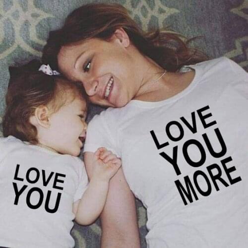 Mommy and Me Summer Casual Family Matching Tshirts Outfits Fashion 1pcs Love You & Love You More Mom and Daughter Son Shirts