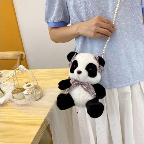 Cartoon Cute Plush Panda Toy Chain Shoulder Bag Lolita Girl Doll Mini Soft Messenger Bag