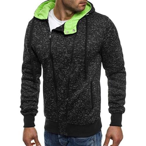 2020 New Men Diagonal Zipper European and American Movement Fleece Cardigan with Hood Casual Jacket