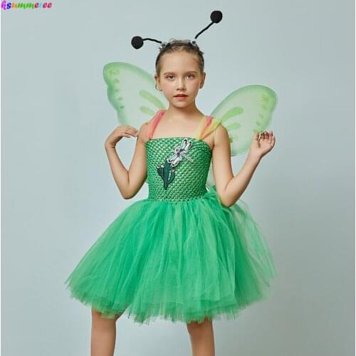 Insect Dragonfly Rainbow Children Clothes Girls Angel Fairy Fancy Tutu Dress Wings Set Princess Birthday Party Halloween Dress