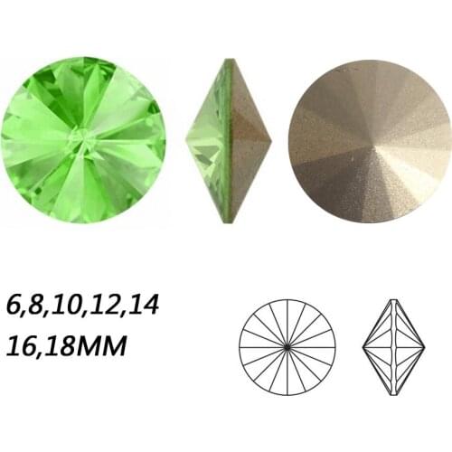 NYMR #1122 peridot Top Quality Stone 6,8,10,12,14,16,18mm RIVOLI K9 Glass POINTED BACK Rhinestones Round Crystal fancy Stones