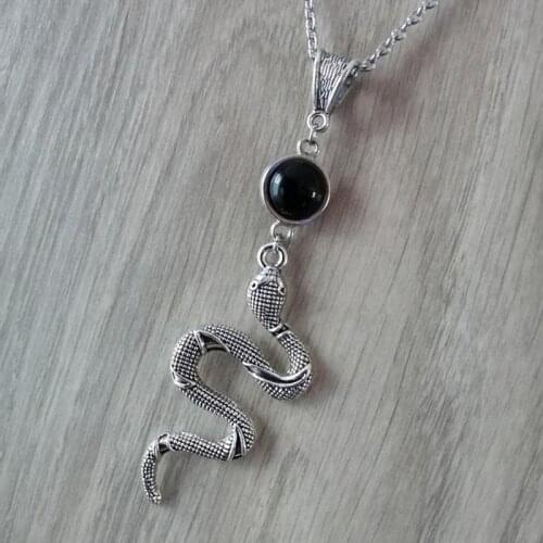 Snake&Spider Necklace Pendant Black Onyx Stone, Witchy, Witch, Occult, Goth, Gothic Collar 2020 Fashion Charm Jewelry