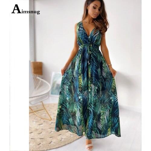 Women Bohemian Flower Print Sweet Dress For Women Leisure V Neck Sleeveless Loose Party Dress New Summer Long Maxi Dresses Femme