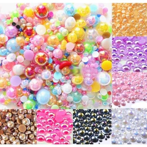 500pcs 2-10mm Mixed AB Colors Half Round Pearl Beads FlatBack Scrapbook Craft Cabochon Kawaii DIY Embellishments Accessories