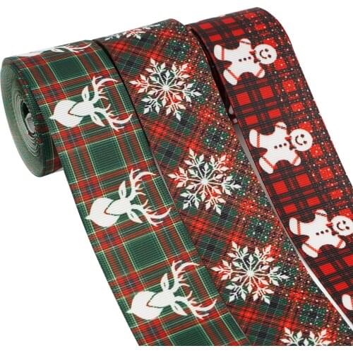 16mm-75mm Christmas Ribbon Gingerbread Man Snowflake Ribbon For DIY Handmade Bow Gift Wrapping DIY Material 50Yards