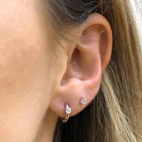 Minimalist earrings for women,925 sterling silver hoop earring Clear zircon,party engagement fine jewelry earlobe Accessory gift