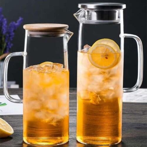 Cold Glass Water Bottle Jar Kettle Transparent Large Capacity Heat Resistant Water Pot with Handle Teapot Pitchers 1.2L 1.5L