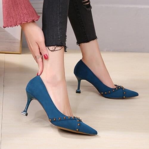OL Office Lady Shoes Suede High Heels Woman Shoes Pointed Toe Dress Shoes Basic Pumps Women 2021Spring and Autumn