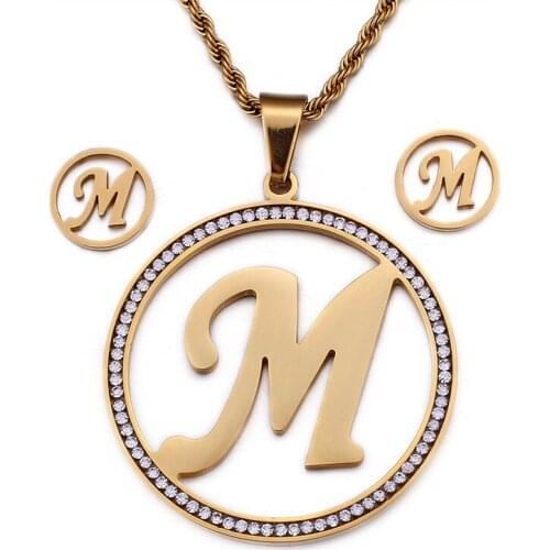 Jewelry Titanium Steel Jewelry Set Wild Letter-M Earrings Necklace