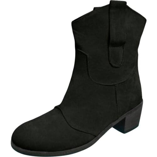 Womens Shoes Woman Winter Platform Boots Casual Retro Roman Comfortable Low-heeled Slip-up Ankle Boots Зимняя Обувь Женская 202