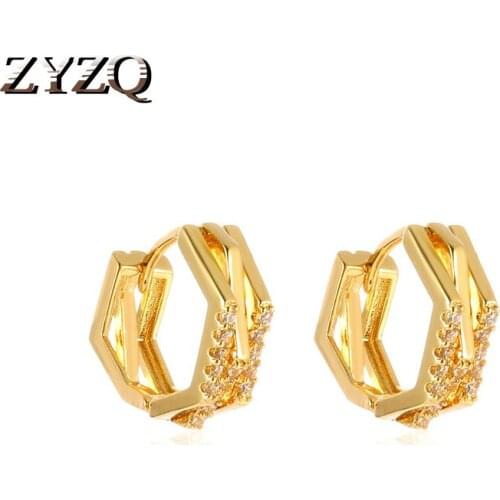 ZYZQ Creative Metal Polygonal Ear Buckles Geometric Inlaid Zirconia Earring For Women Simple Daily Wear Jewelry Accessories