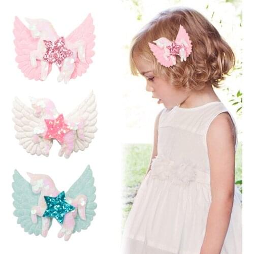 1 PC Cute Sequined Horse Star Wing Hair Clips Glitter Hairpin Fashoin New Design Barrettes Hair Accessory For Girls Kids