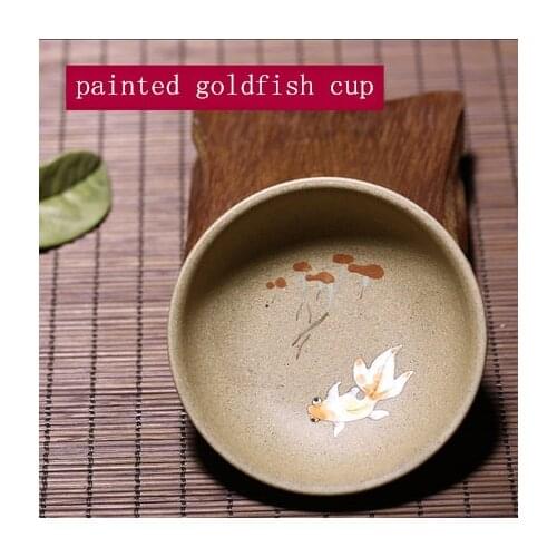 1pcs 70ml Yixing Zisha Cup tea set sanding cups small mouth cups single tea bowl painted goldfish cup
