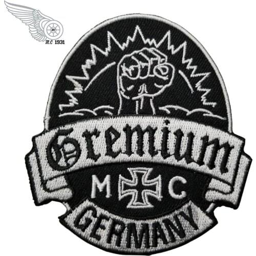 Hot Sale 10pcs A Lot For Gremium Germany Embroidered Iron On Patch Heavy Metal Punk Motorcycle Embroidery Cloth Patches