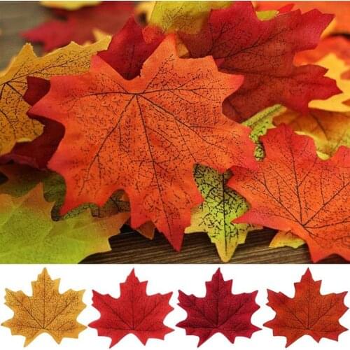 100pcs Maple Leaves Artificial Simulation Leaves Halloween Autumn Leaves Christmas Wedding Table Decorations Thanksgiving Day