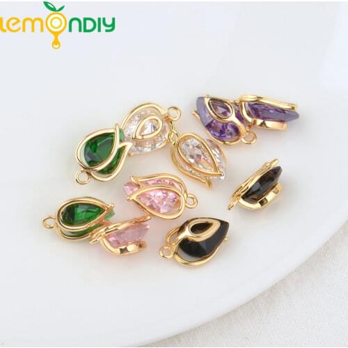4PCS 12x8MM 24K Gold Color Plated with Purple Zircon Hollow Flower Bud Charm Pendants for Jewelry Making Findings Accessories