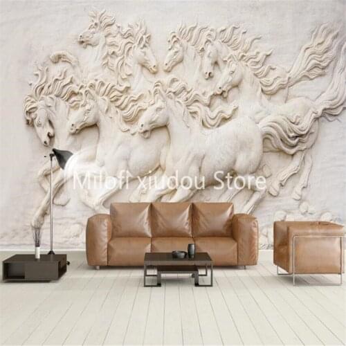 Customized 3D Wallpaper Mural Three-dimensional European Relief Horses Horses Living Room Bedroom Background Wall Decoration Wal