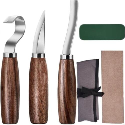5Pcs/set Wood Carving Kit Walnut Chrome Vanadium Steel Carving Knife Tool Woodcarving Cutter Knives Woodworking Hand Tools