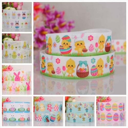 50% off 1" and 7/8" Happy Easter cartoon printed grosgrain ribbon 5 /10/20yards/print random delivery
