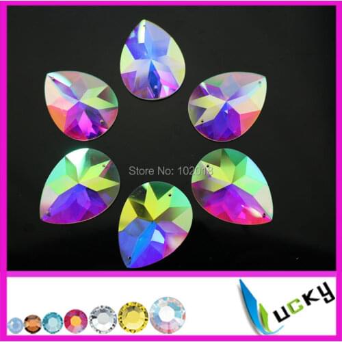 Freeshipping Best quality 30*40mm sew on Teardrop crystal ab strass beads flat back rhinestones with 2 holes