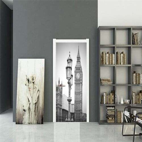 Big Ben Home Decor Art Door Sticker European Waterproof PVC Door Wallpaper For Living Room Bathroom Self-adhesive Mural Decal