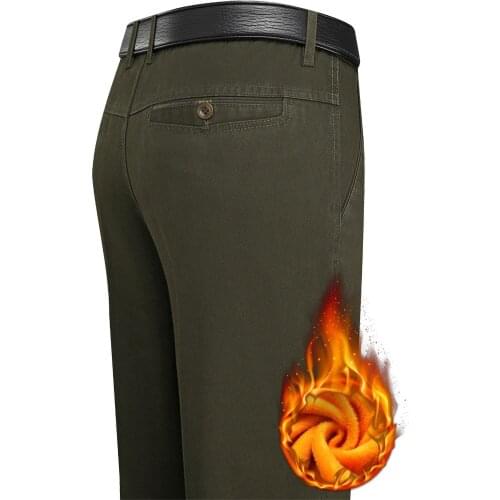 High Quality Casual Work Pants Overalls Autumn Winter Men Warm Fleece Classic Black Cotton Pants Business Loose Long Trousers