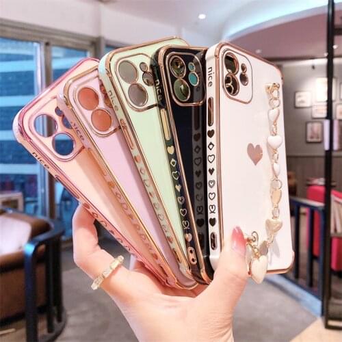 Moskado Electroplated Love Heart Bracelet Phone Case For iPhone 11 12 Pro Max XS X XR 7 8 Plus Mini SE 2020 Glossy Back Cover