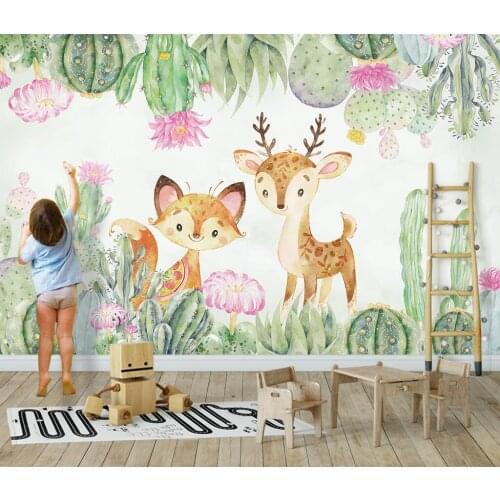 CJSIR Custom Succulent Elk Murals Wallpaper Bedroom Waterproof Wall Stickers Home Decor Poster Wall Decorations Living Room