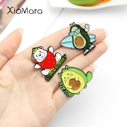 PUPSICLE STRAWBEARRY AVOCATO Avocado Animal Ice Cream Enamel Brooches Cartoon Pattern Children Pins Gift For Kids Custom Jewelry