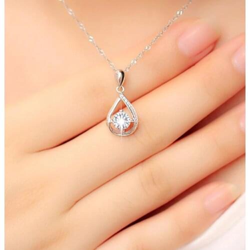 KOFSAC 2019 Trendy 925 Silver Necklaces For Women Shiny Zircon Classic Water Drop Pendant Necklace Jewelry Female Birthday Gifts